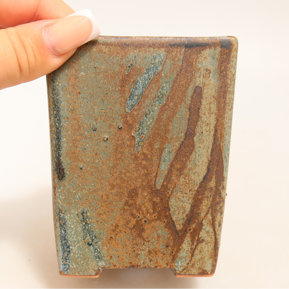 Ceramic bonsai pot, 8 x 8 x 10 cm, brown-green
