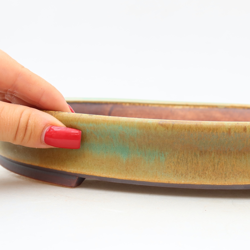 Ceramic bonsai bowl 31 x 27 x 4,5 cm, green