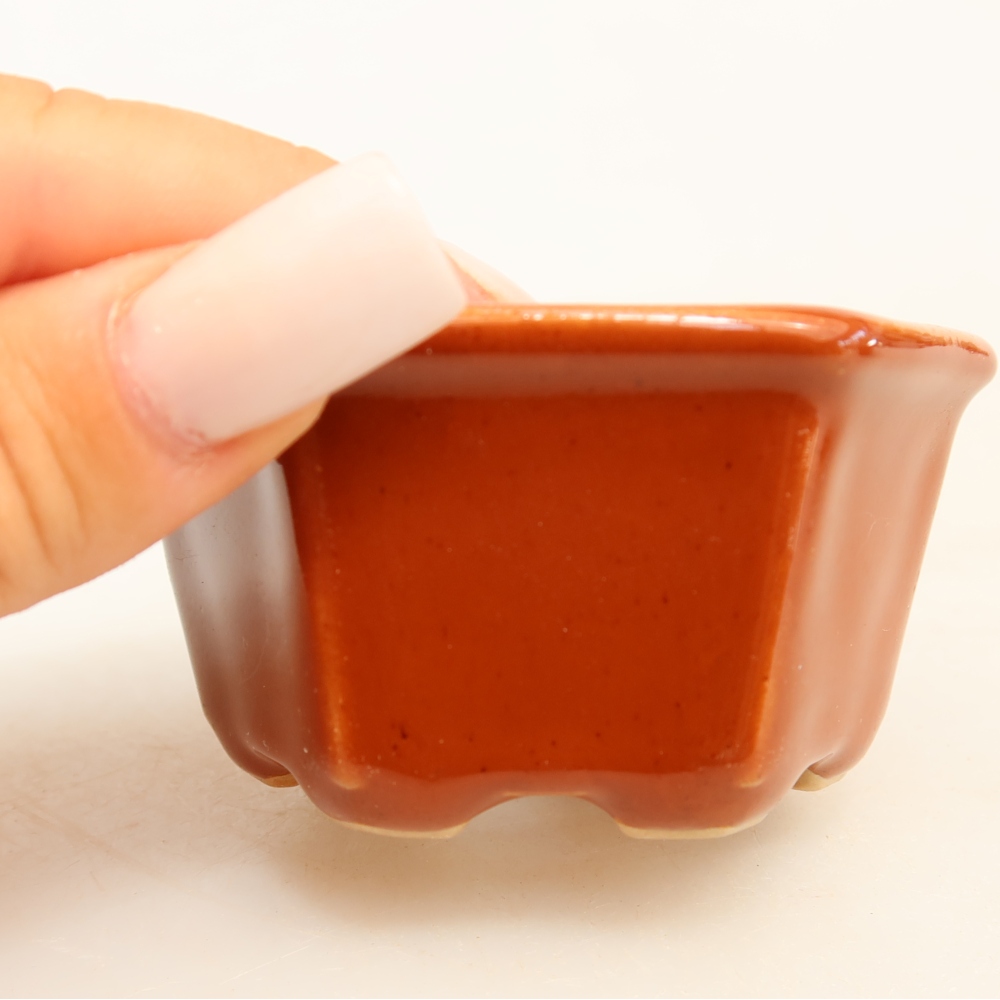 Ceramic bonsai pot, 7.5 x 7 x 4 cm, brown