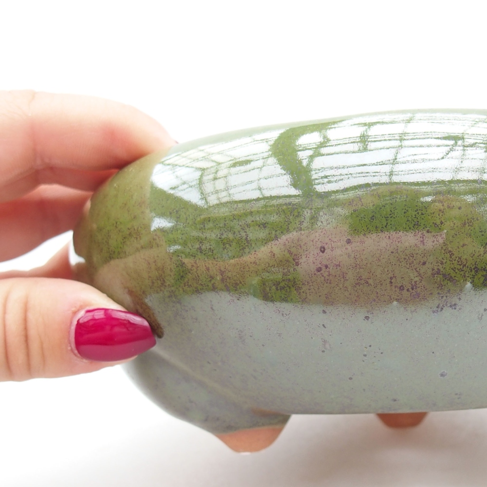 Ceramic bonsai bowl 14 x 14 x 6,5 cm, color green