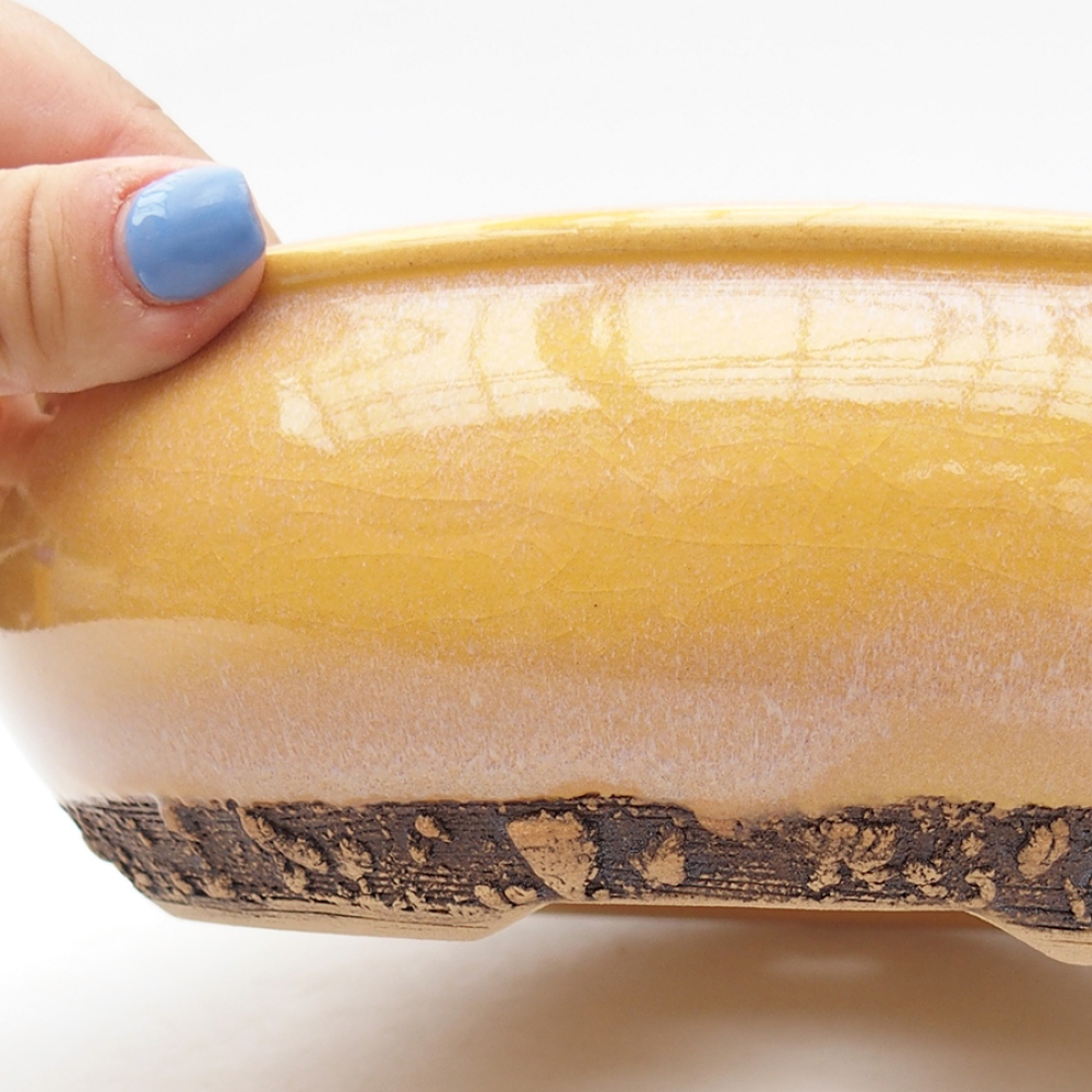 Ceramic bonsai bowl 22 x 22 x 6,5 cm, color yellow