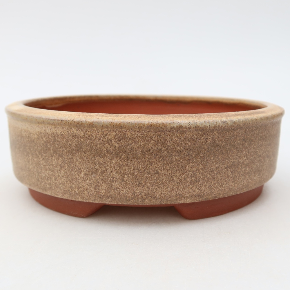 Ceramic bonsai pot, 15.5 x 15.5 x 4.5 cm, brown