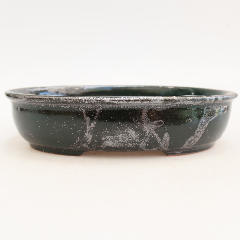 Ceramic bonsai bowl 22 x 17 x 5 cm, metallic green