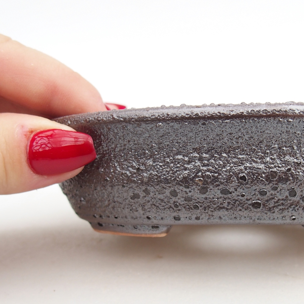 Ceramic bonsai bowl 12 x 9,5 x 3,5 cm, metal colour