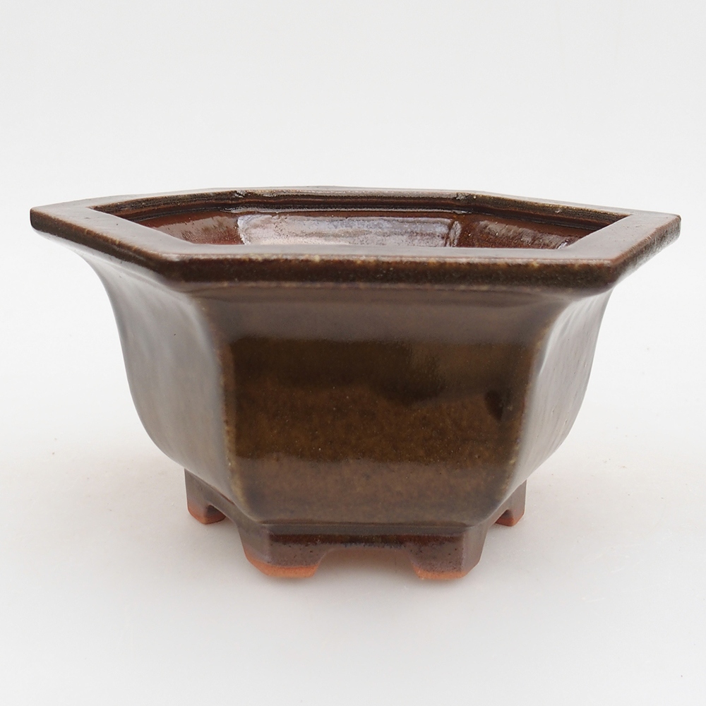 Ceramic bonsai bowl 18 x 16 x 9 cm, colour brown-green