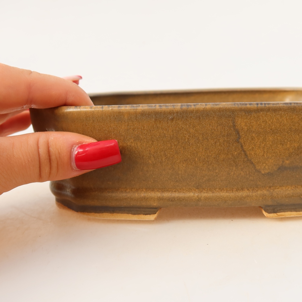 Ceramic bonsai pot, 17.5 x 14.5 x 5 cm, brown