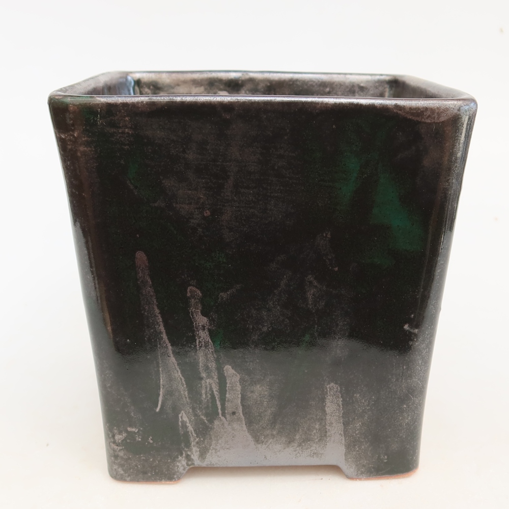 Ceramic bonsai pot, 13 x 13 x 14 cm, metallic green