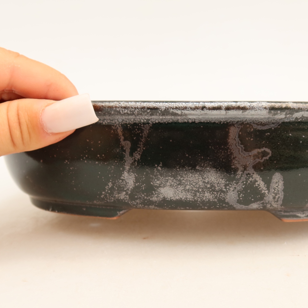 Ceramic bonsai bowl 22 x 17 x 5 cm, metallic green