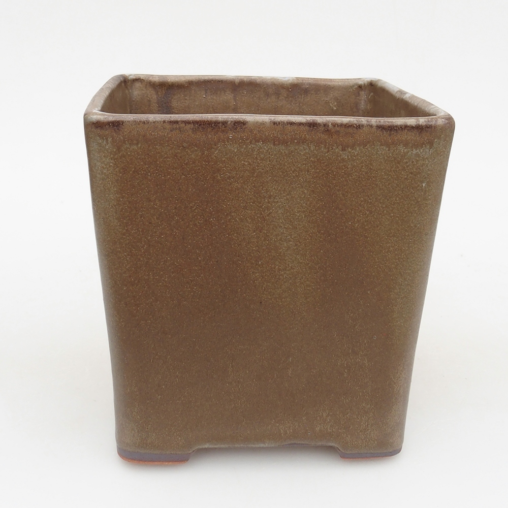 Ceramic bonsai bowl 13 x 13 x 13 cm, colour brown-green
