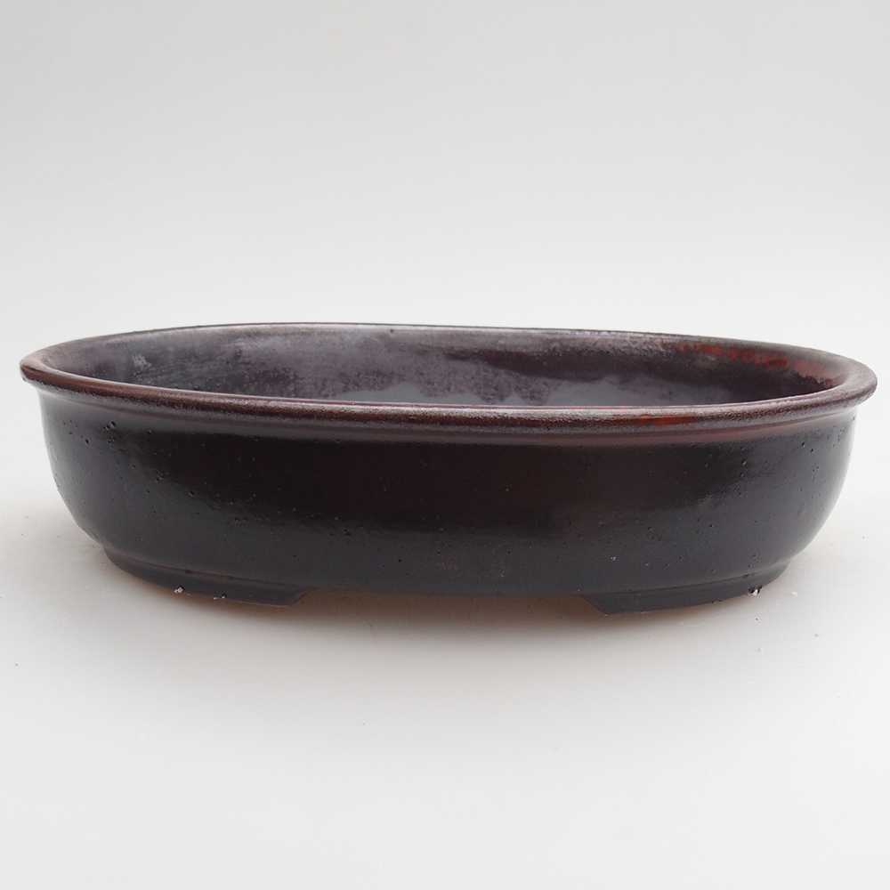 Ceramic bonsai bowl 21,5 x 17 x 5 cm, colour red-black