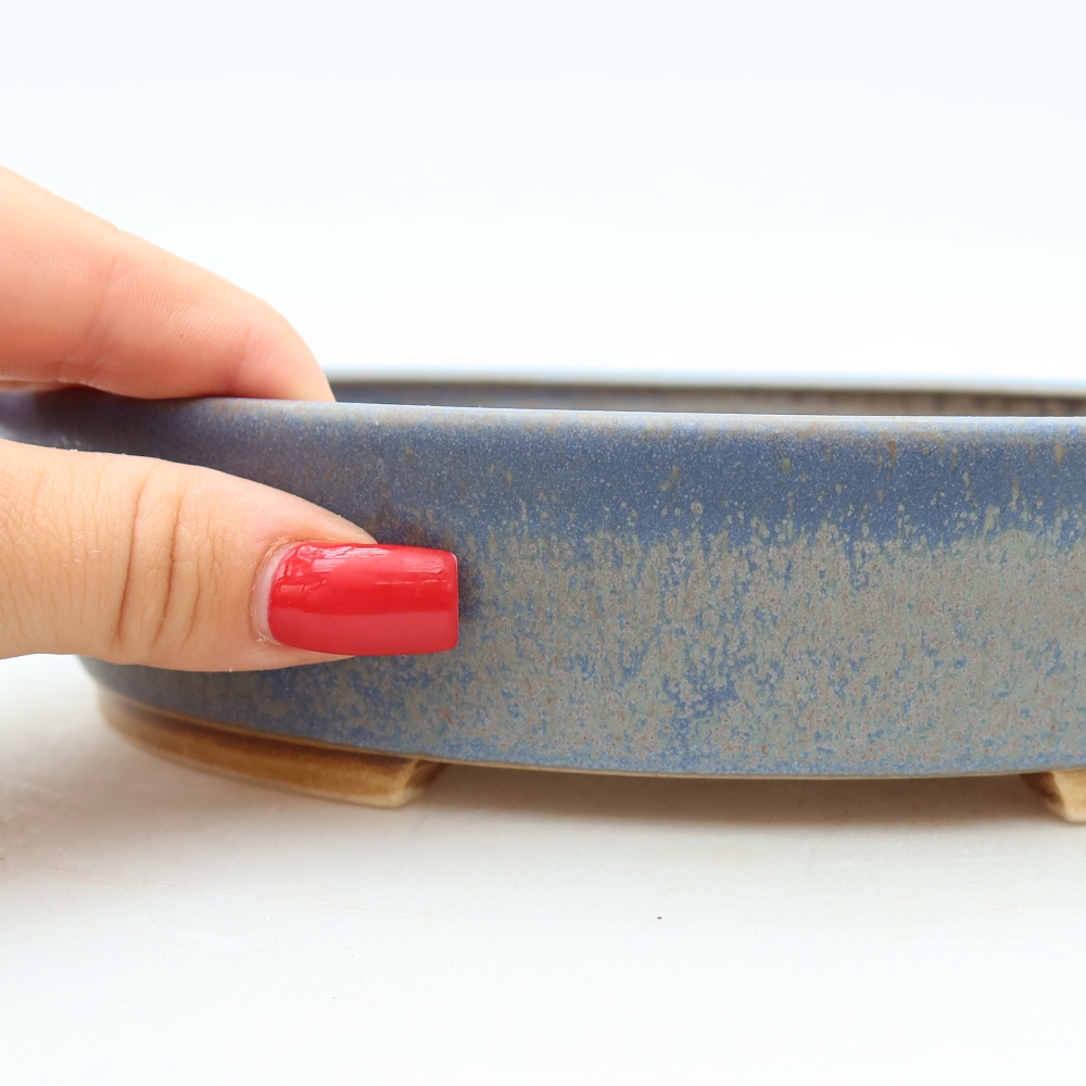 Ceramic bonsai pot, 21 x 19 x 4.5 cm, blue