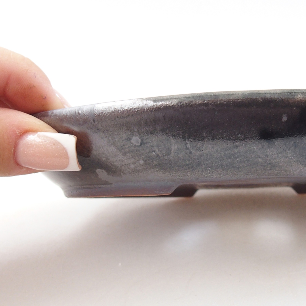Ceramic bonsai bowl 15,5 x 11 x 2,5 cm, metallic green