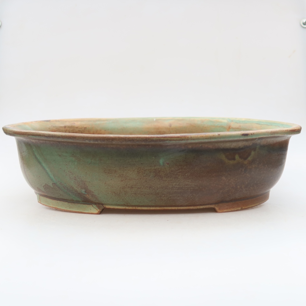 Ceramic bonsai pot, 36 x 28 x 8.5 cm, brown-green