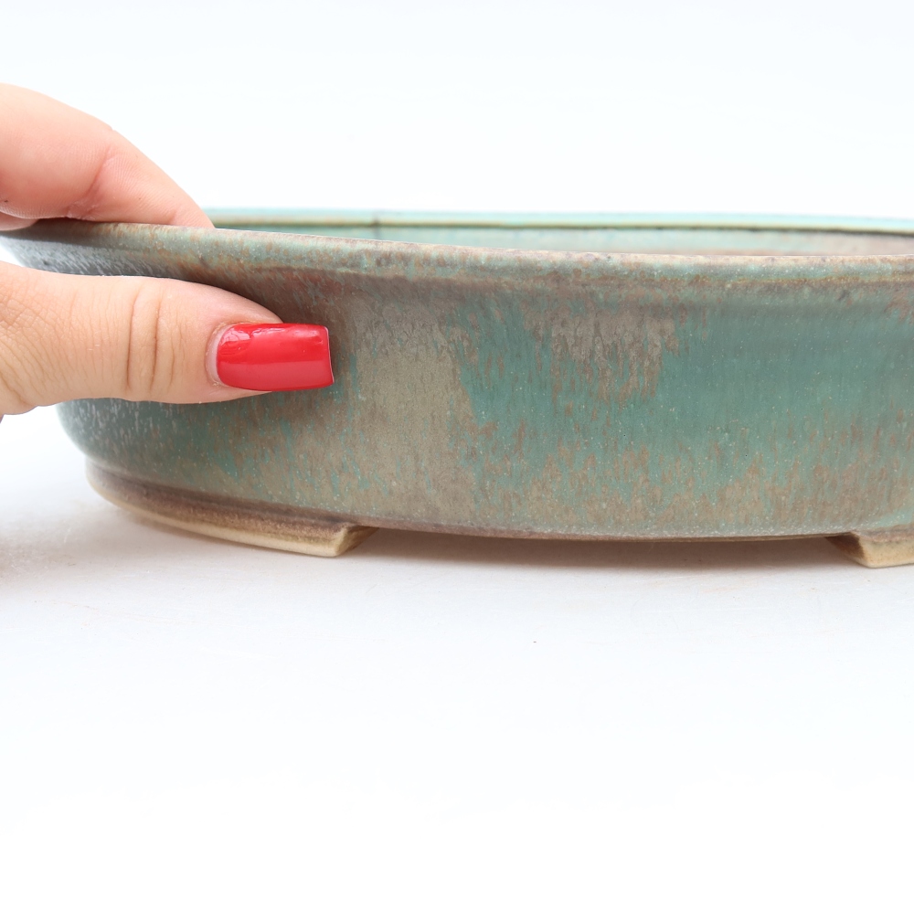 Ceramic bonsai pot, 27 x 24 x 5.5 cm, green