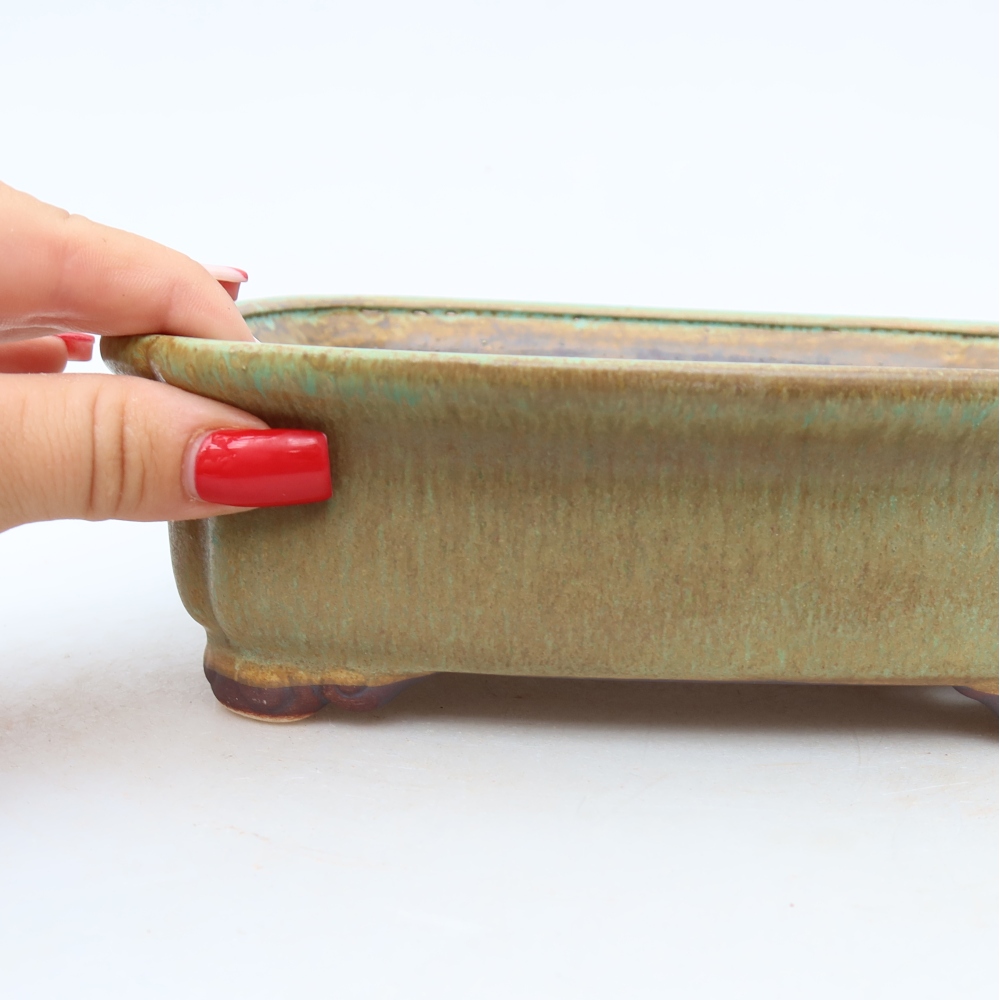 Ceramic bonsai pot, 20 x 17.5 x 6 cm, green