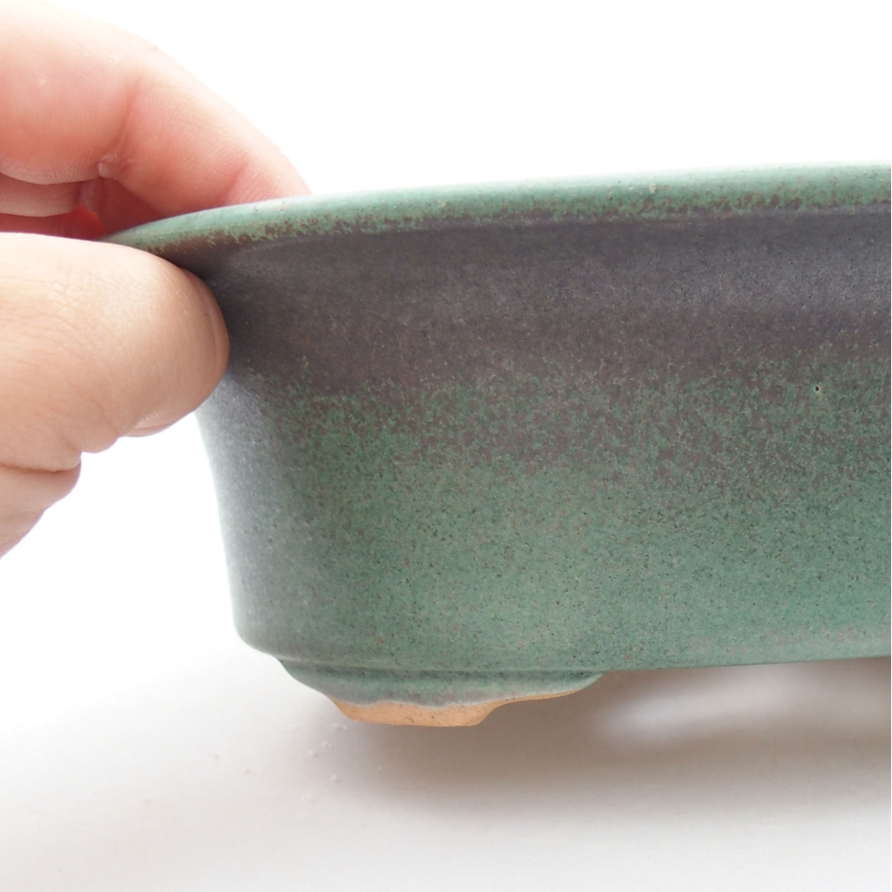 Ceramic bonsai bowl 19,5 x 16 x 6,5 cm, color green