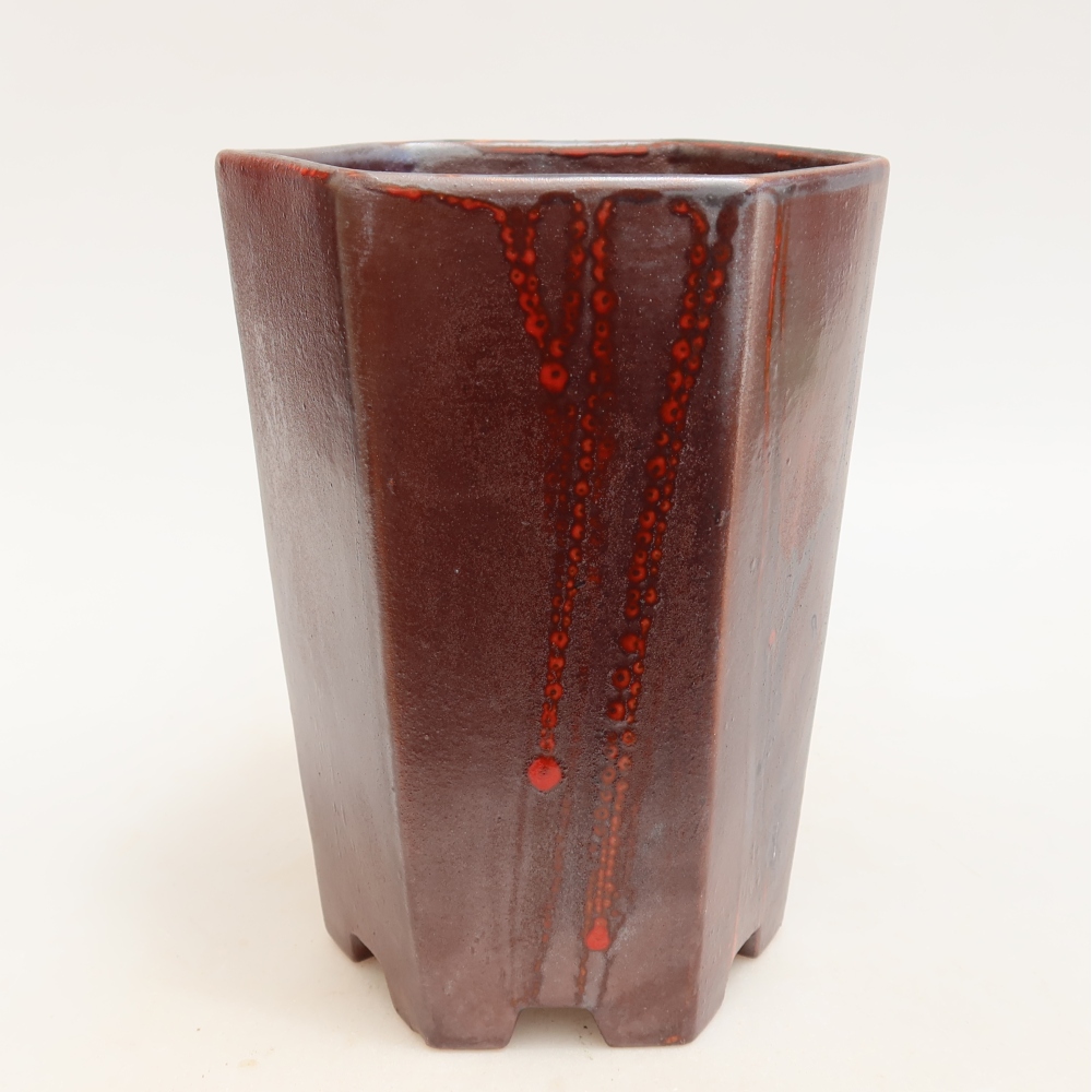Ceramic bonsai pot, 13 x 12 x 17 cm, metallic red