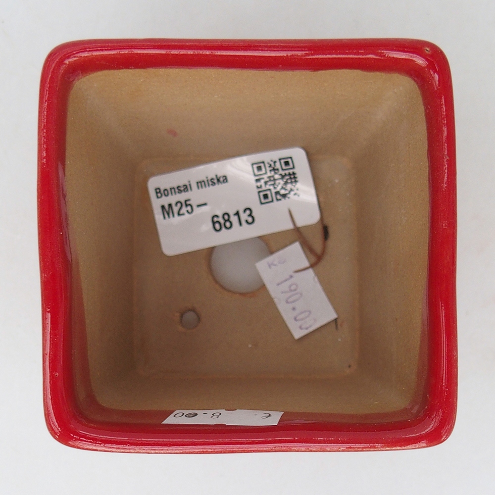 Ceramic bonsai bowl 7,5 x 7,5 x 7 cm, colour red