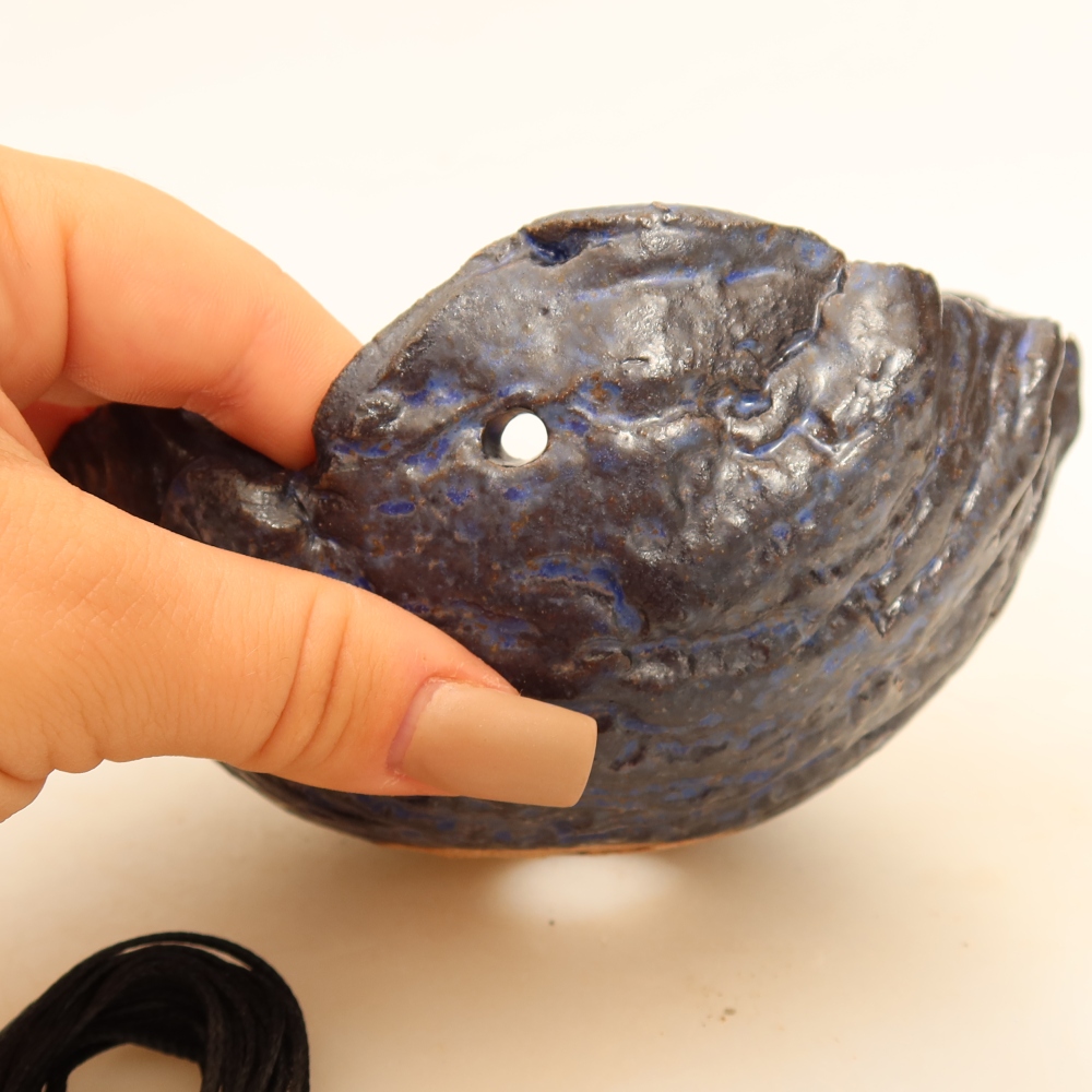 Ceramic Kokedama Pot, 14 x 12 x 7 cm, Blue