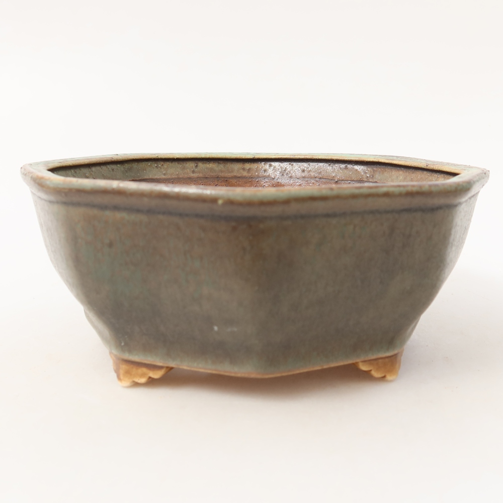 Ceramic bonsai pot, 17 x 16 x 6.5 cm, green