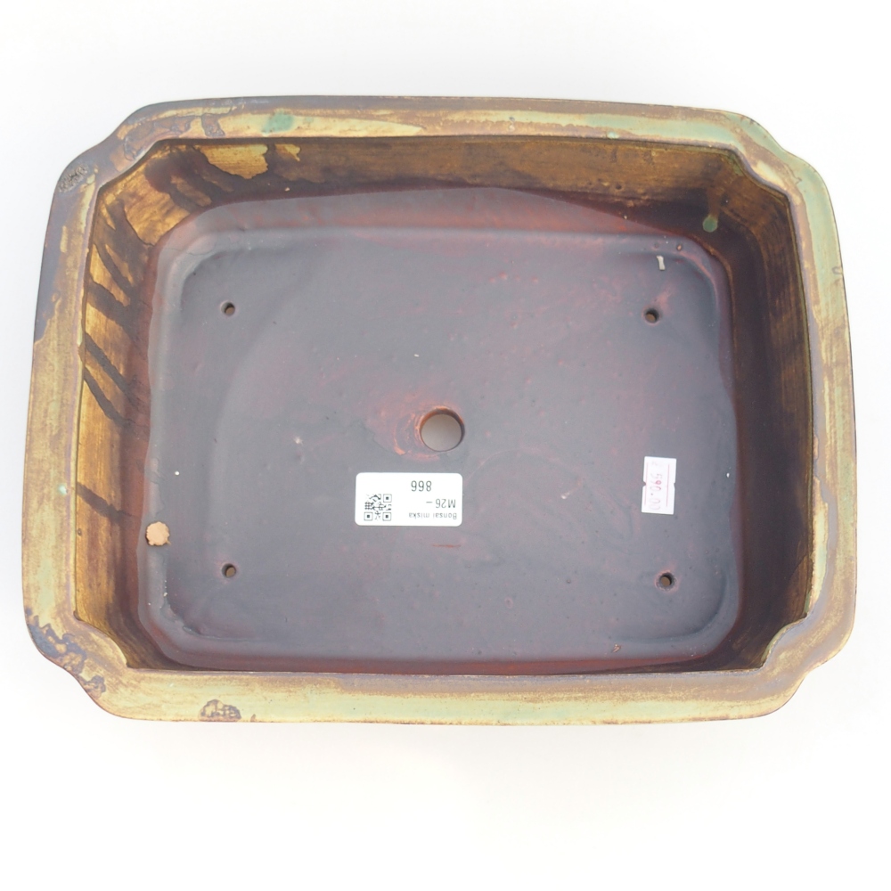 Ceramic bonsai bowl 28 x 22,5 x 7 cm, green-brown
