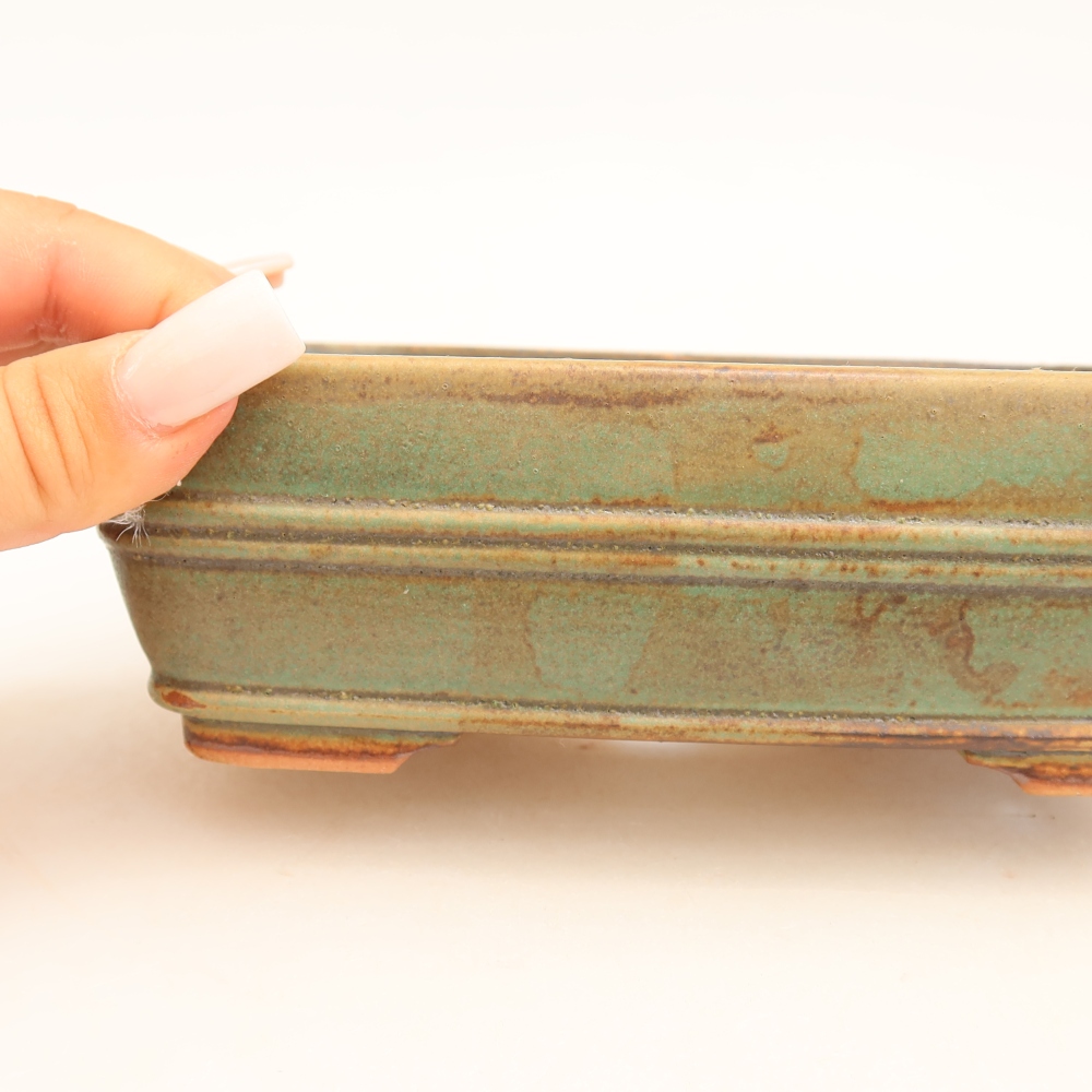 Ceramic bonsai pot, 17 x 12.5 x 5.5 cm, green