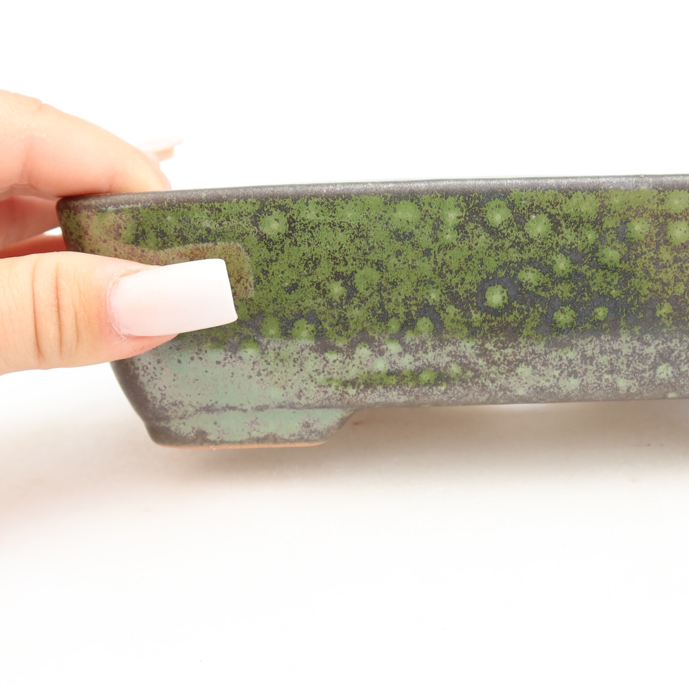 Ceramic bonsai bowl 18 x 13 x 5 cm, green