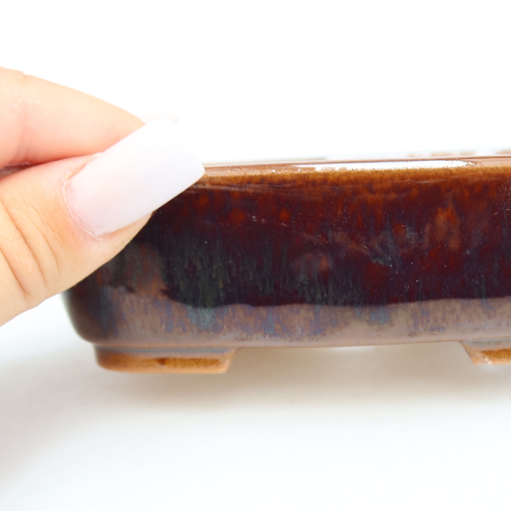 Ceramic bonsai pot, 12.5 x 9.5 x 4 cm, brown