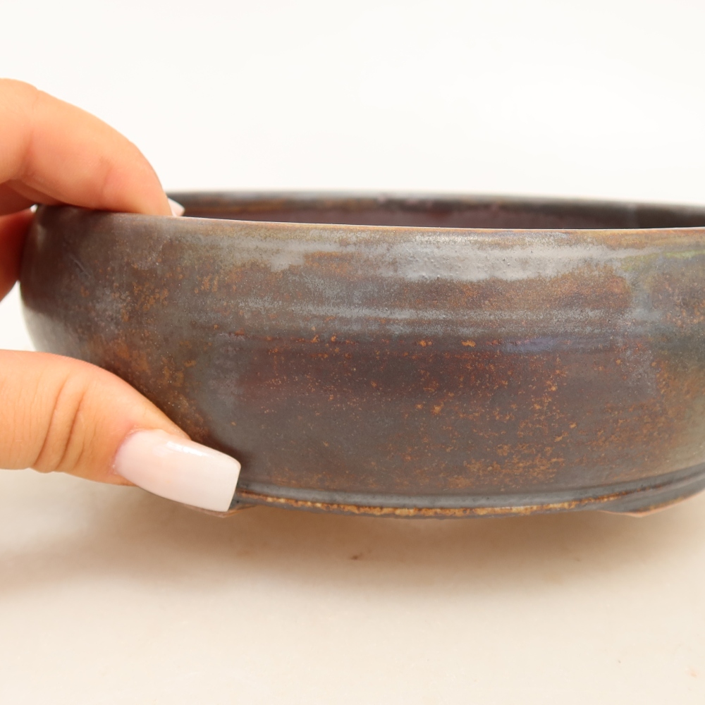 Ceramic bonsai pot, 17 x 17 x 5.5 cm, brown