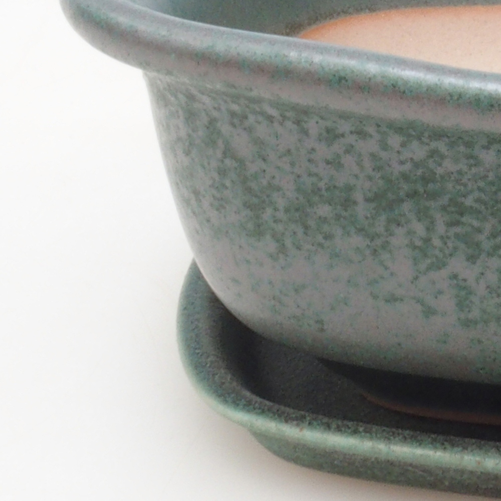 Bonsai pot + saucer H08 - 25 x 19.5 x 6 cm. - green