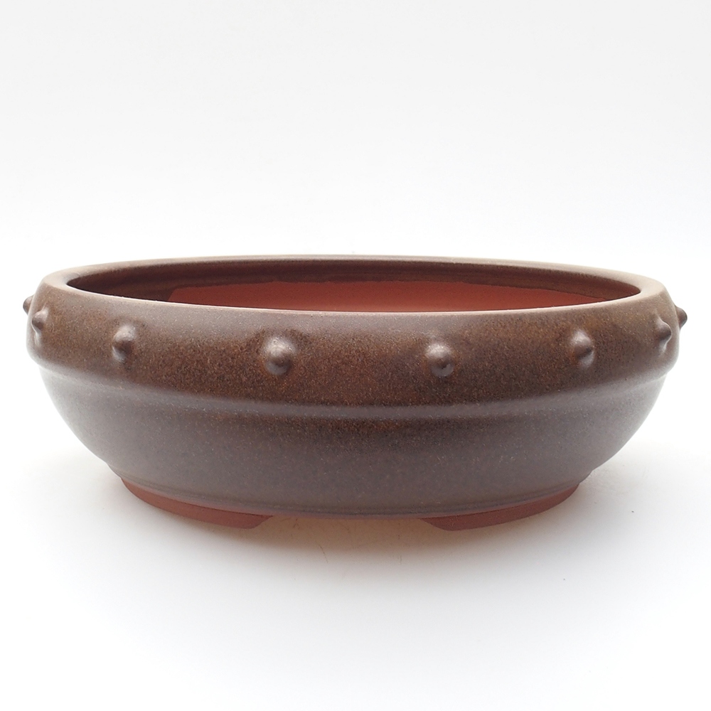 Ceramic bonsai bowl 19,5 x 19,5 x 6 cm, brown color