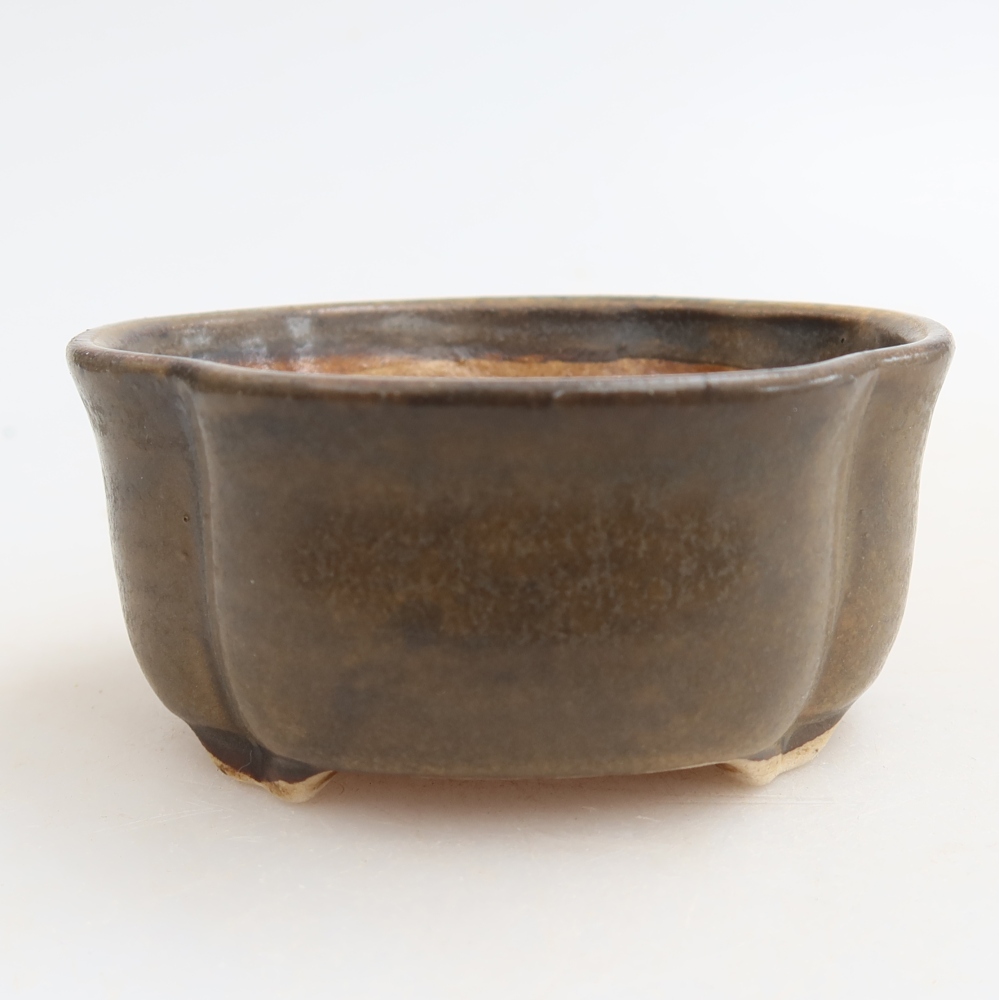 Ceramic bonsai pot, 8 x 7.5 x 3.5 cm, brown