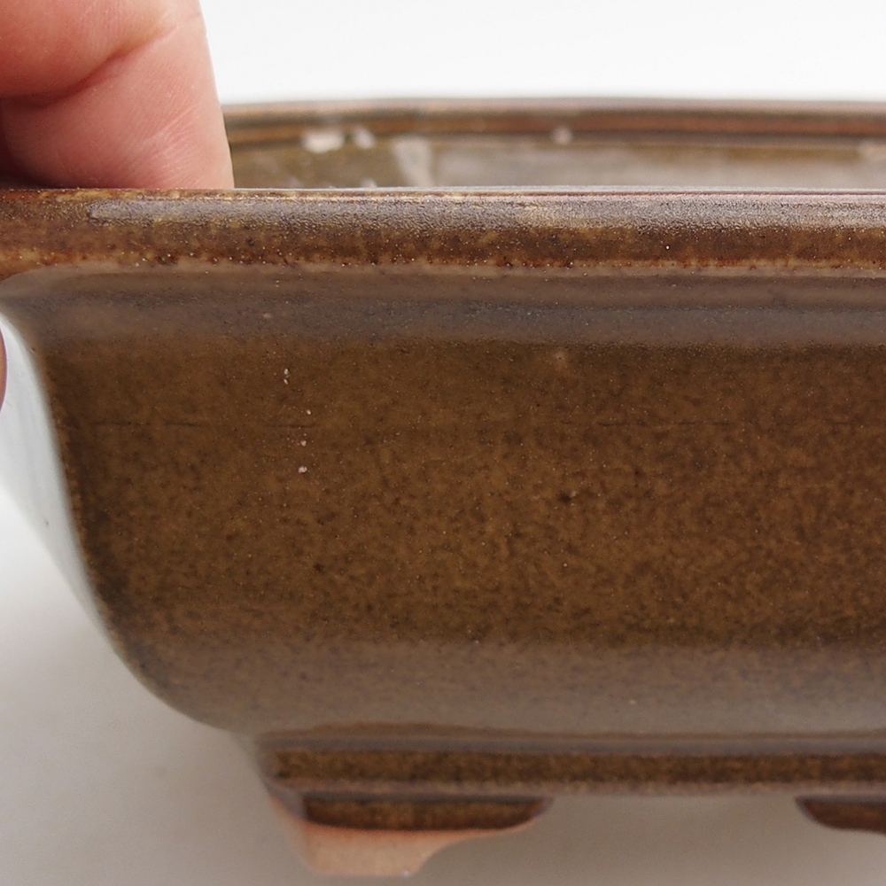 Ceramic bonsai bowl 23 x 21 x 7,5 cm, green-brown