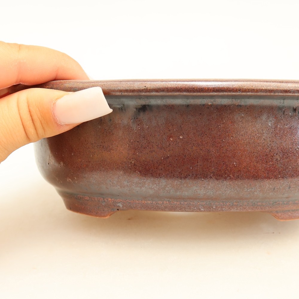 Ceramic bonsai pot, 18 x 14.5 x 5.5 cm, burgundy