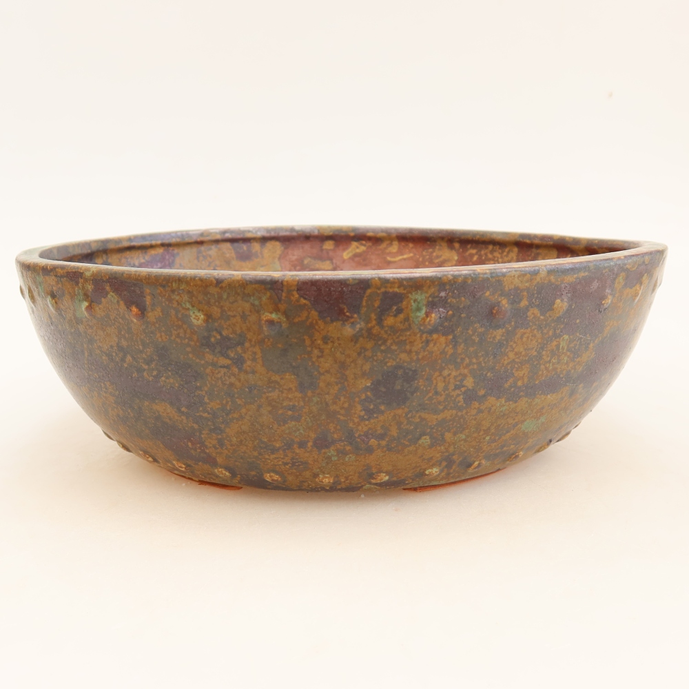 Ceramic bonsai pot, 24.5 x 24.5 x 7.5 cm, brown-green