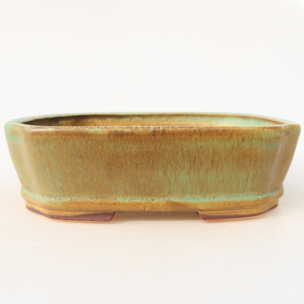 Ceramic bonsai pot, 17.5 x 14.5 x 5 cm, green