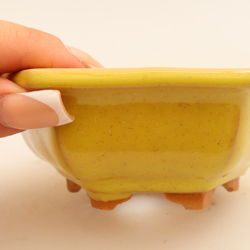 Ceramic bonsai pot, 12 x 10.5 x 4 cm, yellow