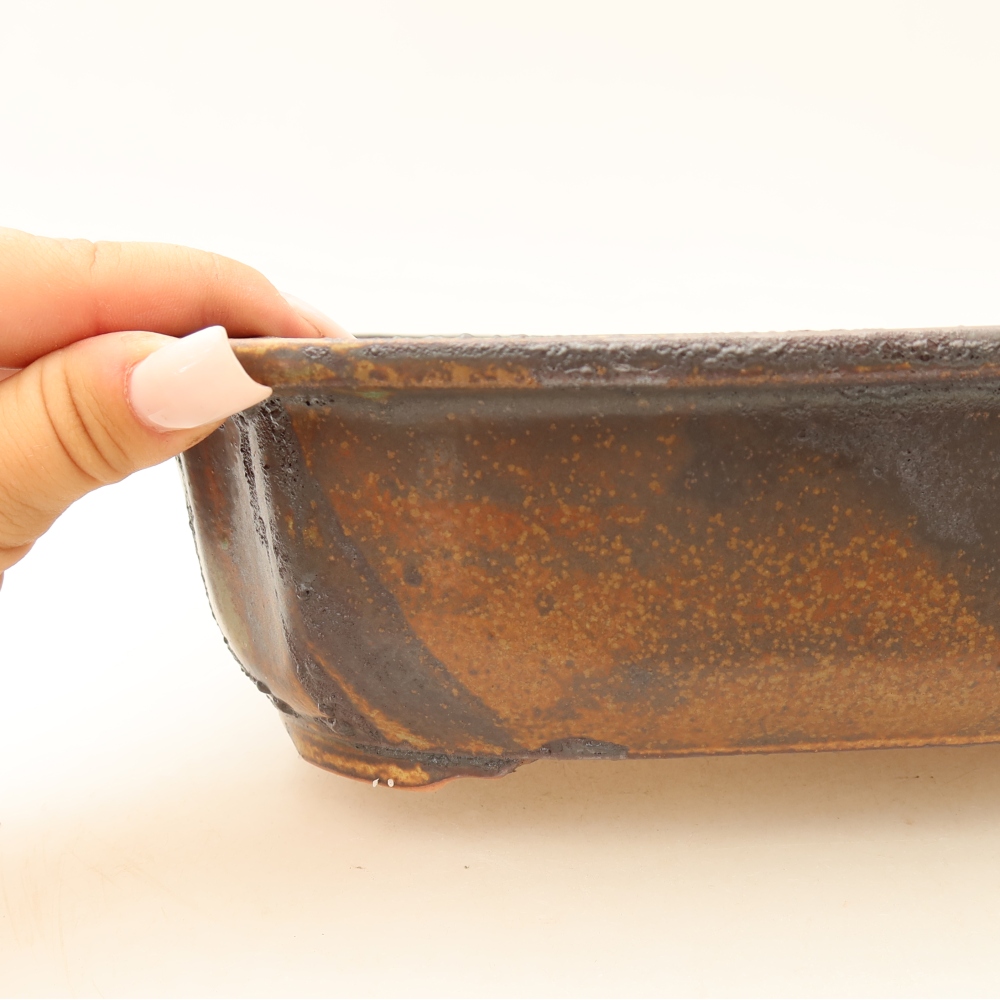 Ceramic bonsai pot, 24.5 x 21 x 7.5 cm, brown