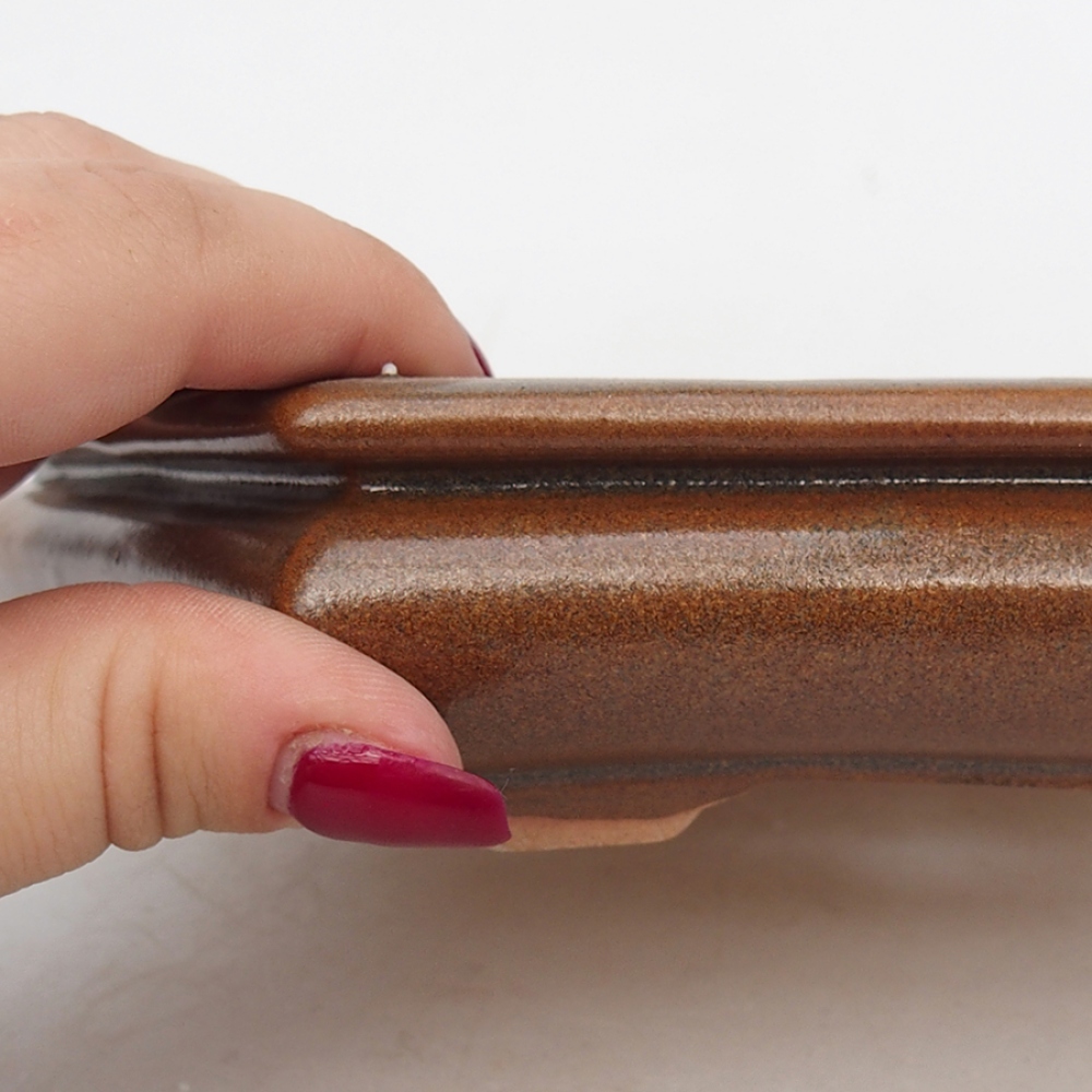 Ceramic bonsai bowl 19,5 x 17 x 4 cm, brown color