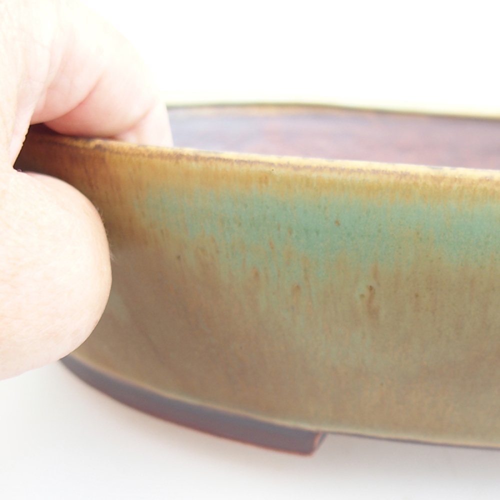 Ceramic bonsai bowl 31 x 26,5 x 6 cm, green