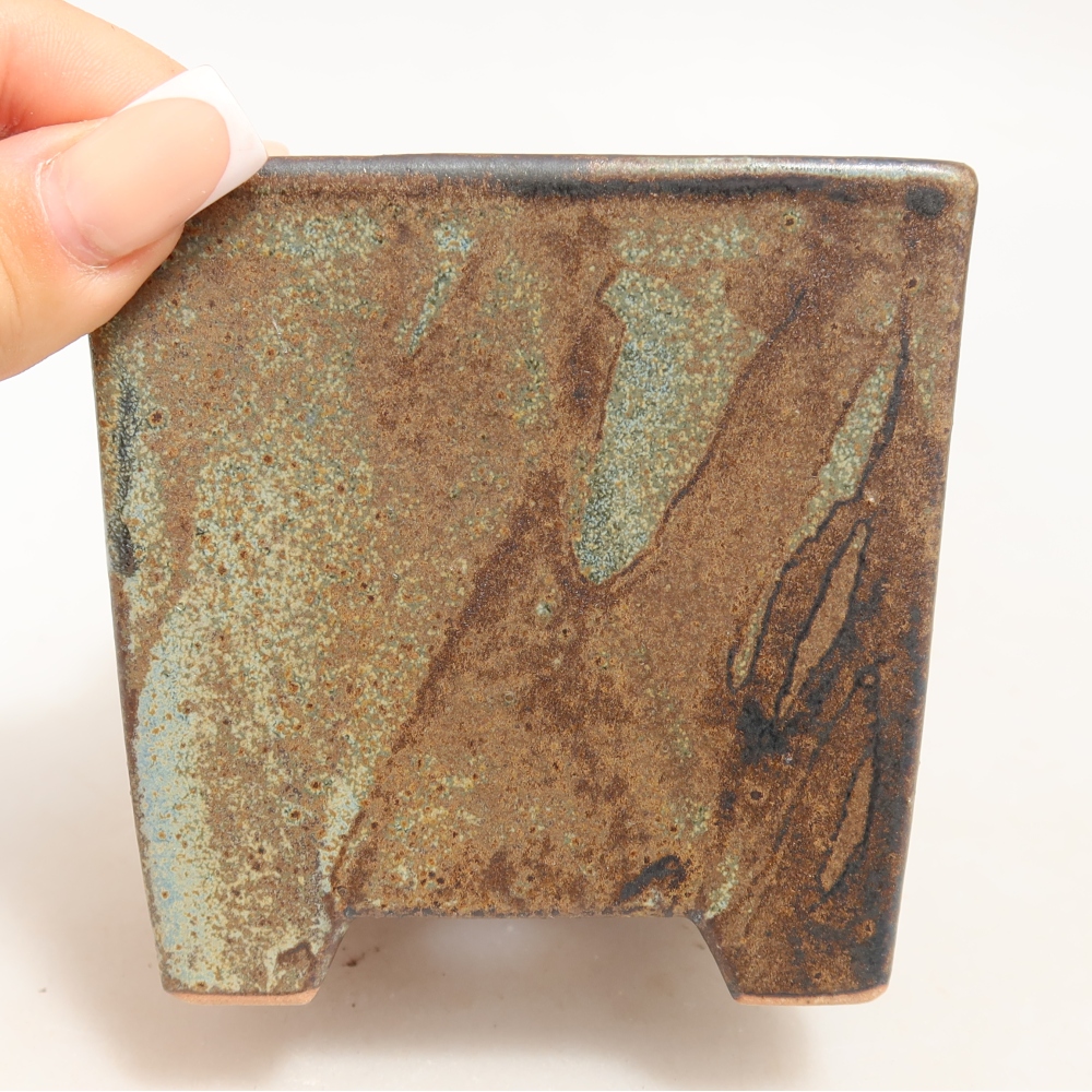 Ceramic bonsai pot, 9 x 9 x 8.5 cm, brown-green