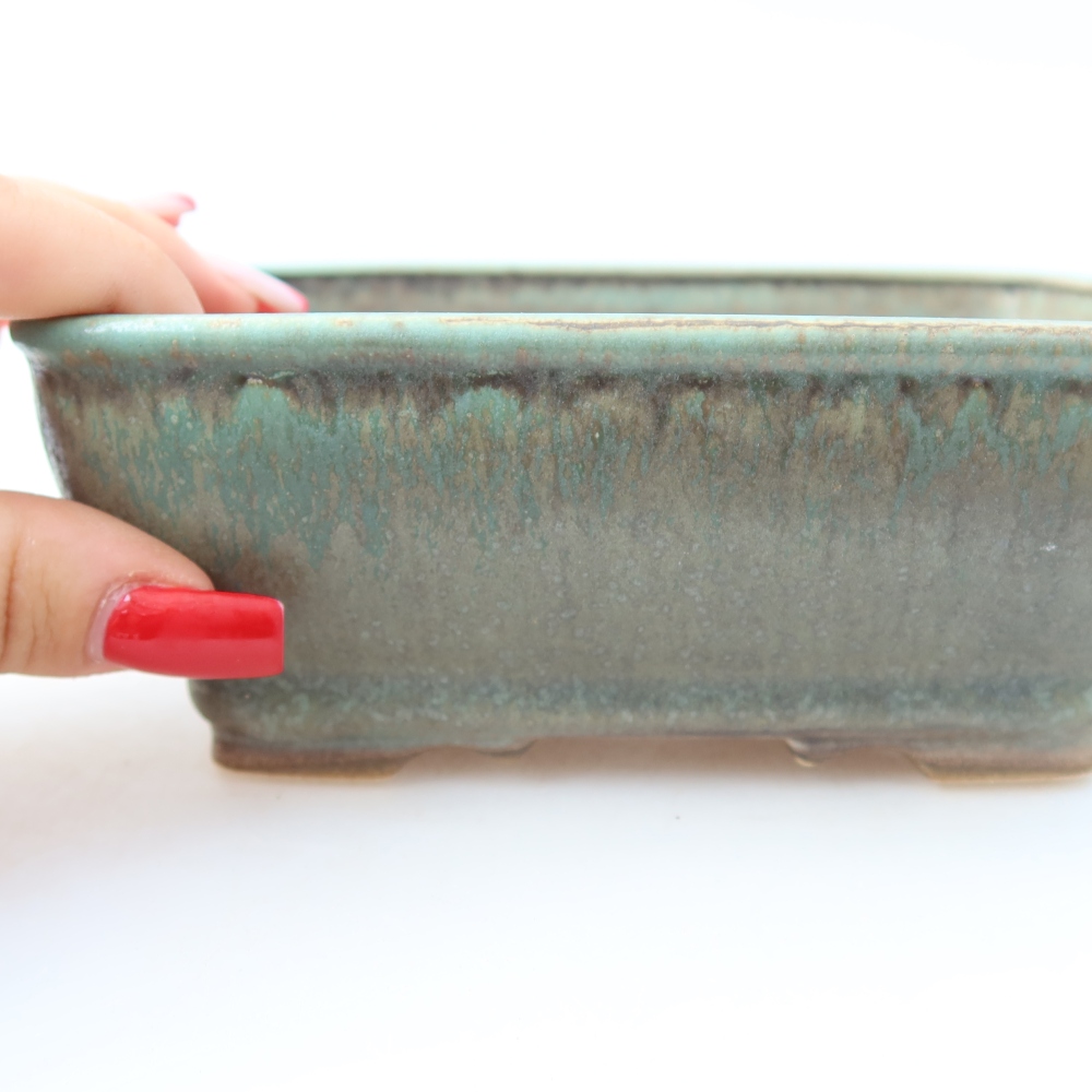 Ceramic bonsai pot, 15 x 12.5 x 5.5 cm, green