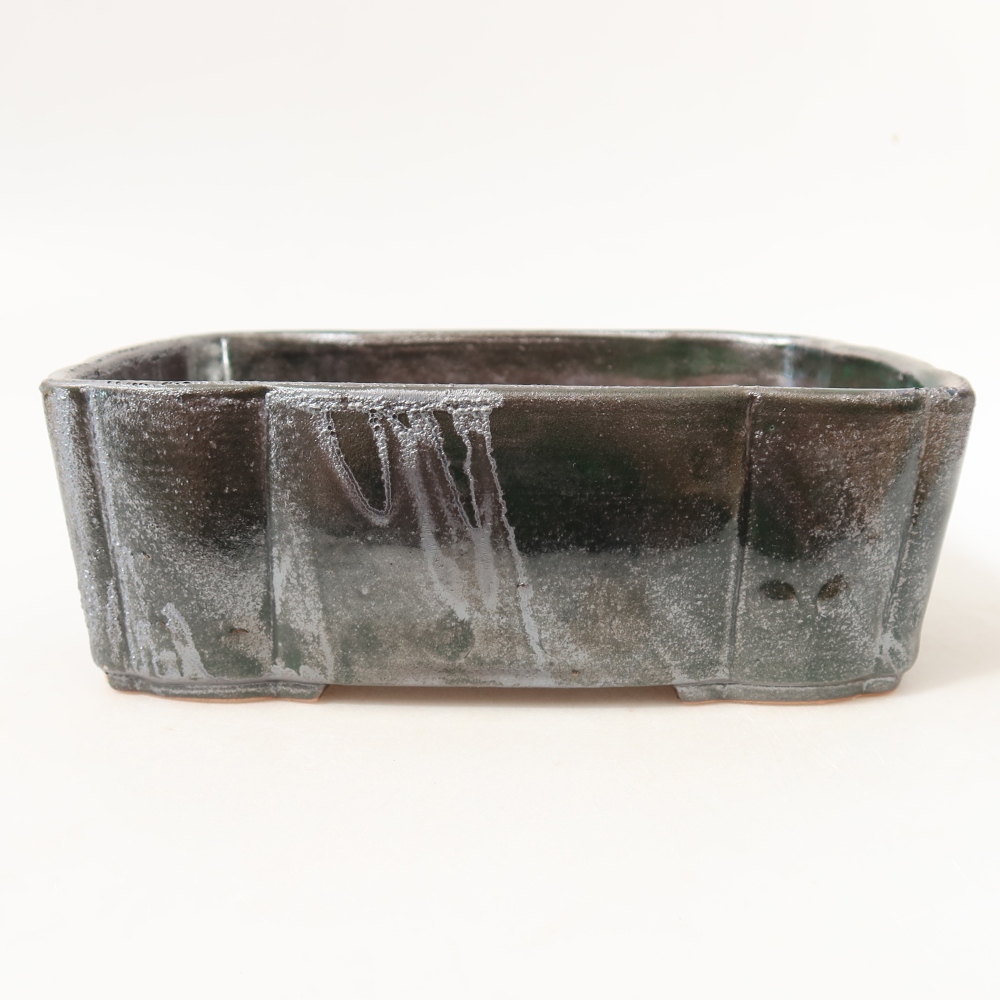 Ceramic bonsai pot, 20.5 x 17.5 x 7 cm, metallic green