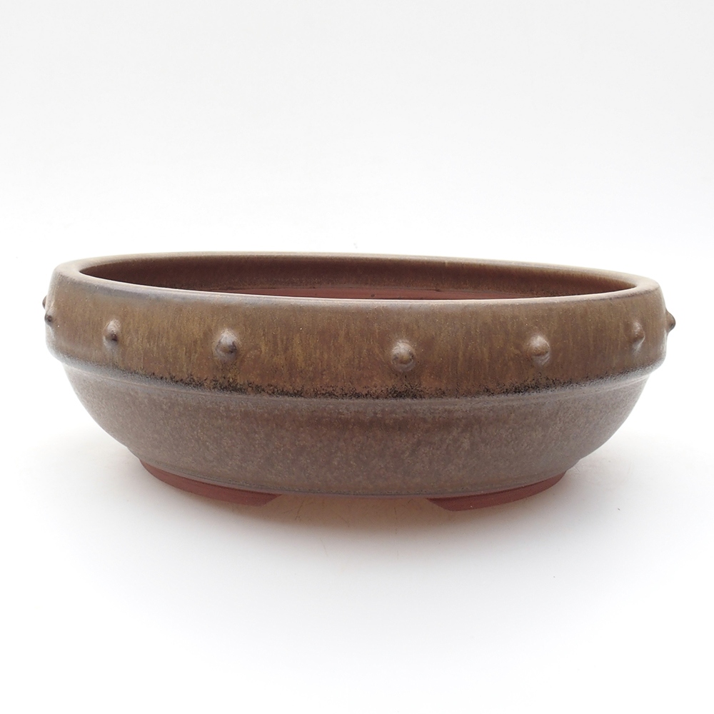 Ceramic bonsai bowl 19,5 x 19,5 x 6,5 cm, brown color