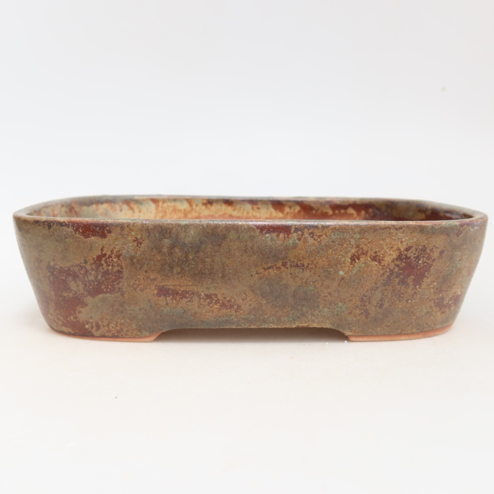 Ceramic bonsai pot, 23 x 18 x 5.5 cm, brown-green