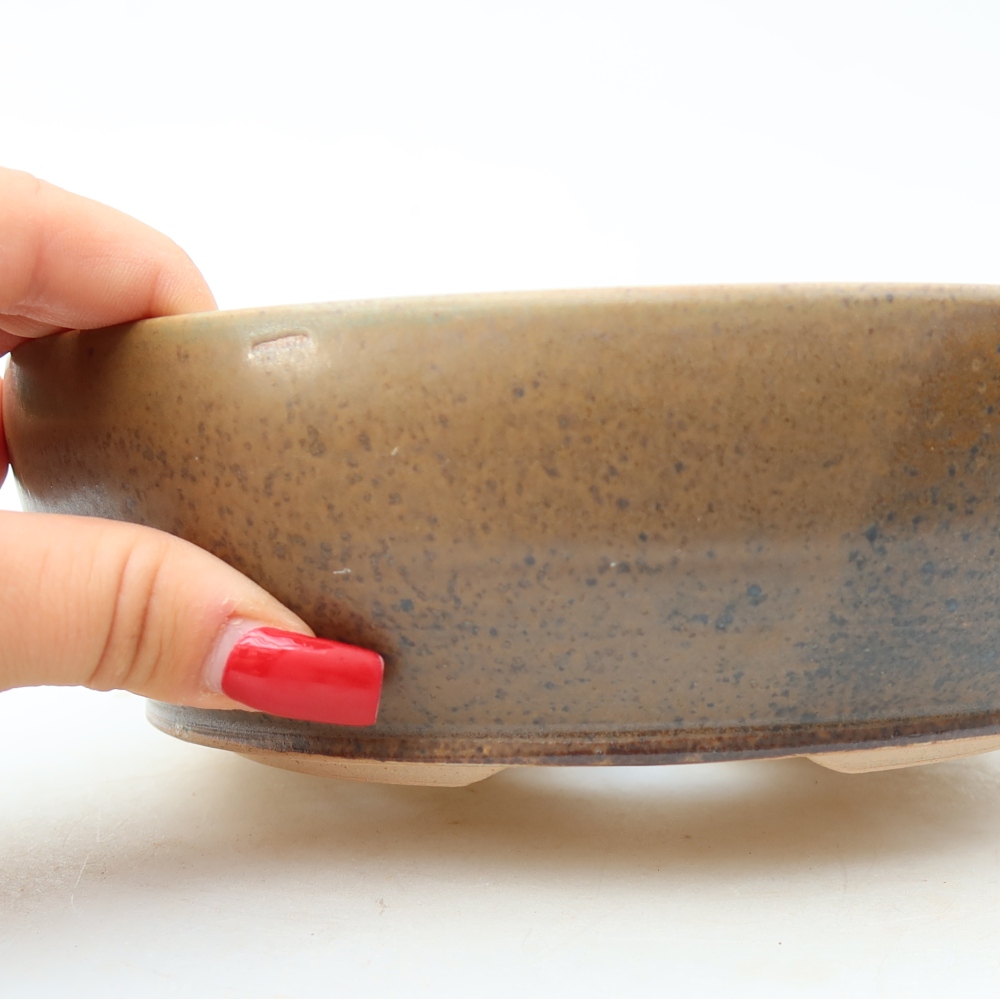 Ceramic bonsai pot, 19.5 x 19.5 x 6.5 cm, brown