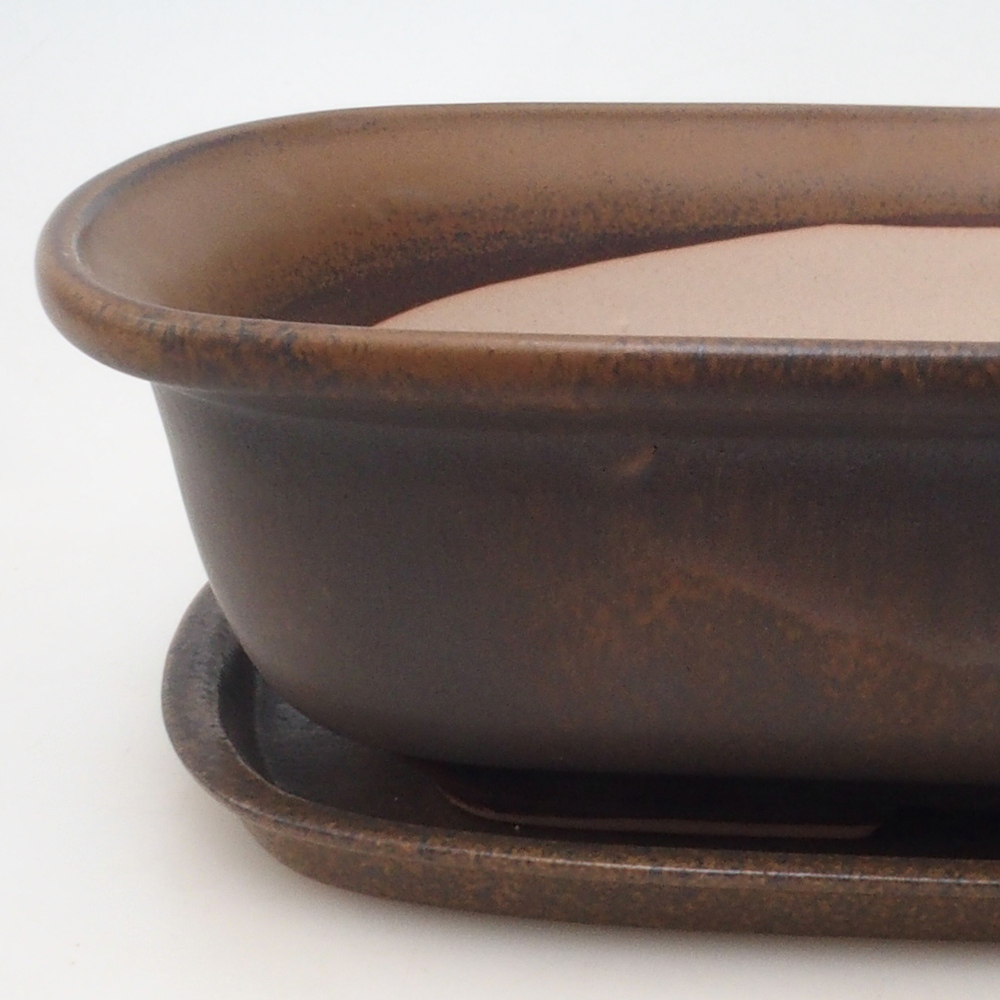Bonsai pot + saucer H10 - 37 x 28 x 9 cm. - brown