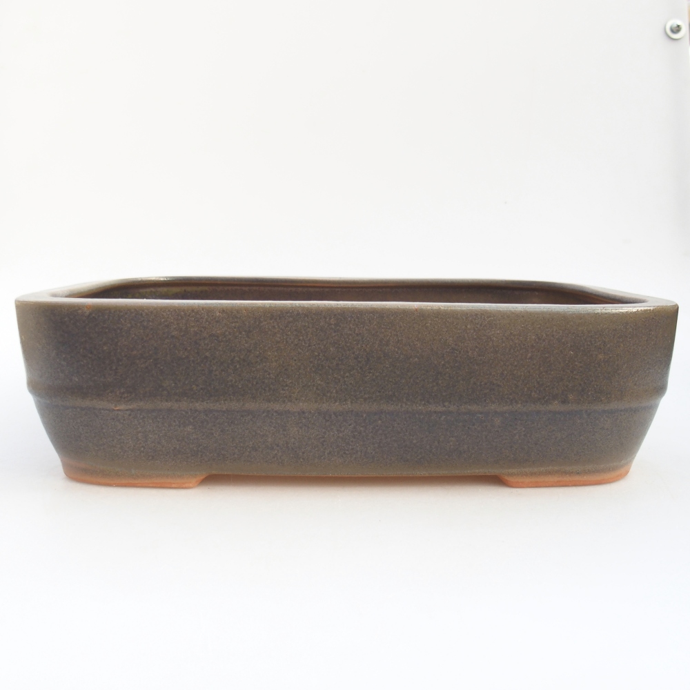 Ceramic bonsai bowl 28 x 20,5 x 7,5 cm, green-brown