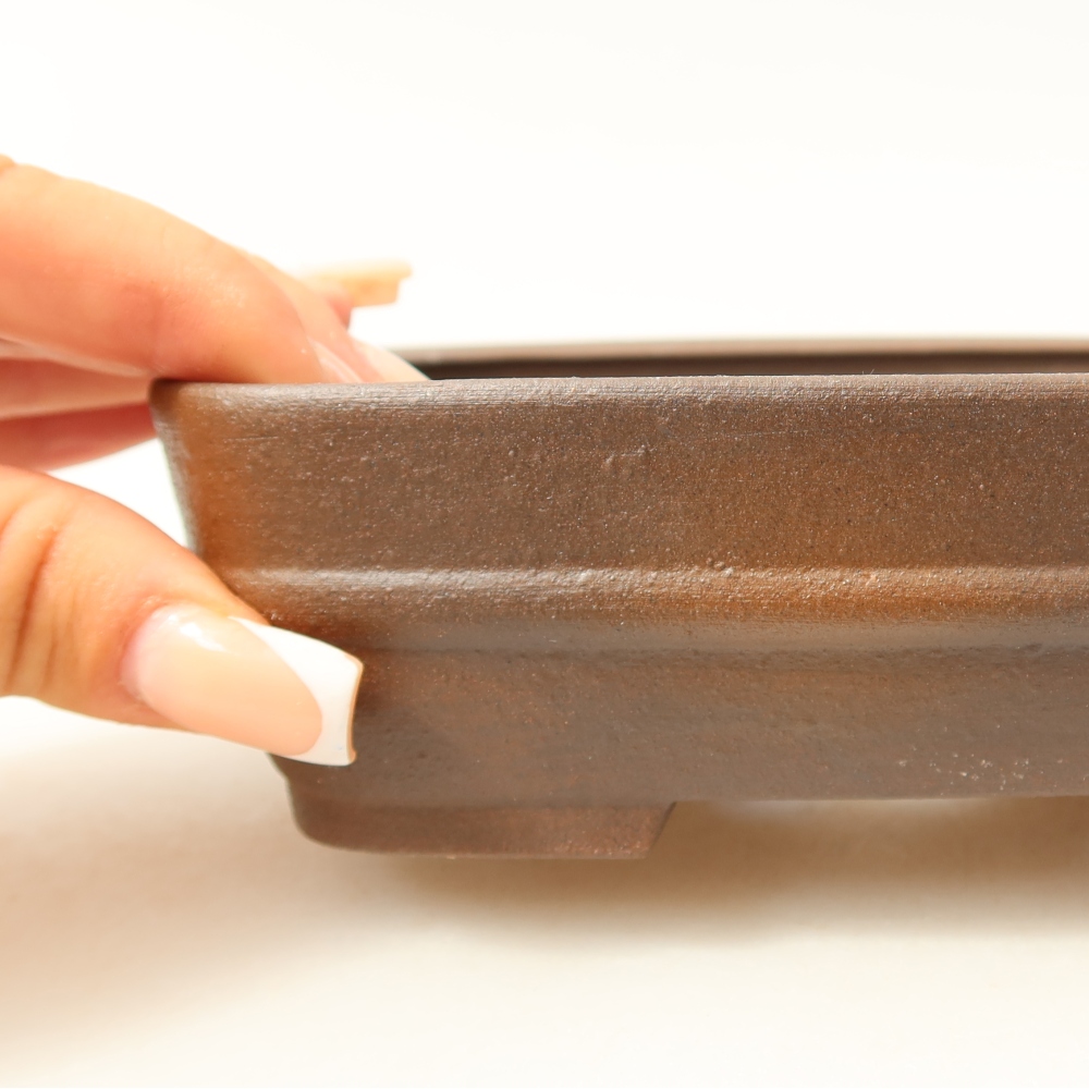 Ceramic bonsai pot, 14.5 x 11.5 x 4.5 cm, brown