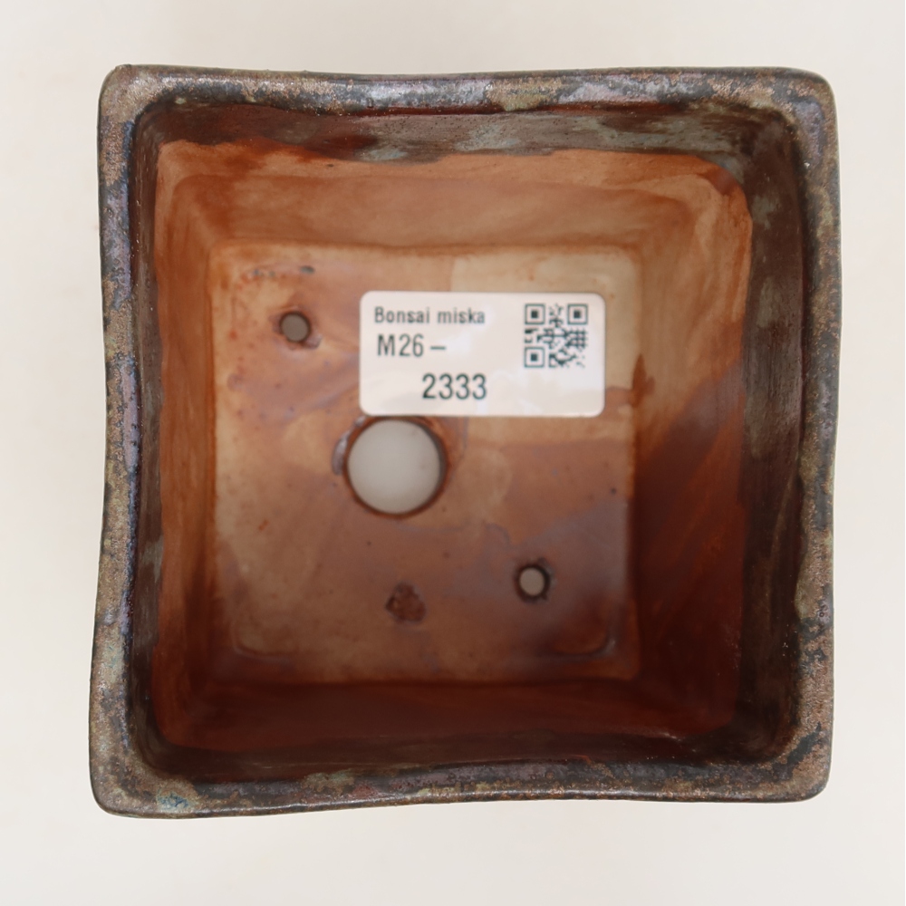Ceramic bonsai pot, 8.5 x 8.5 x 9 cm, brown
